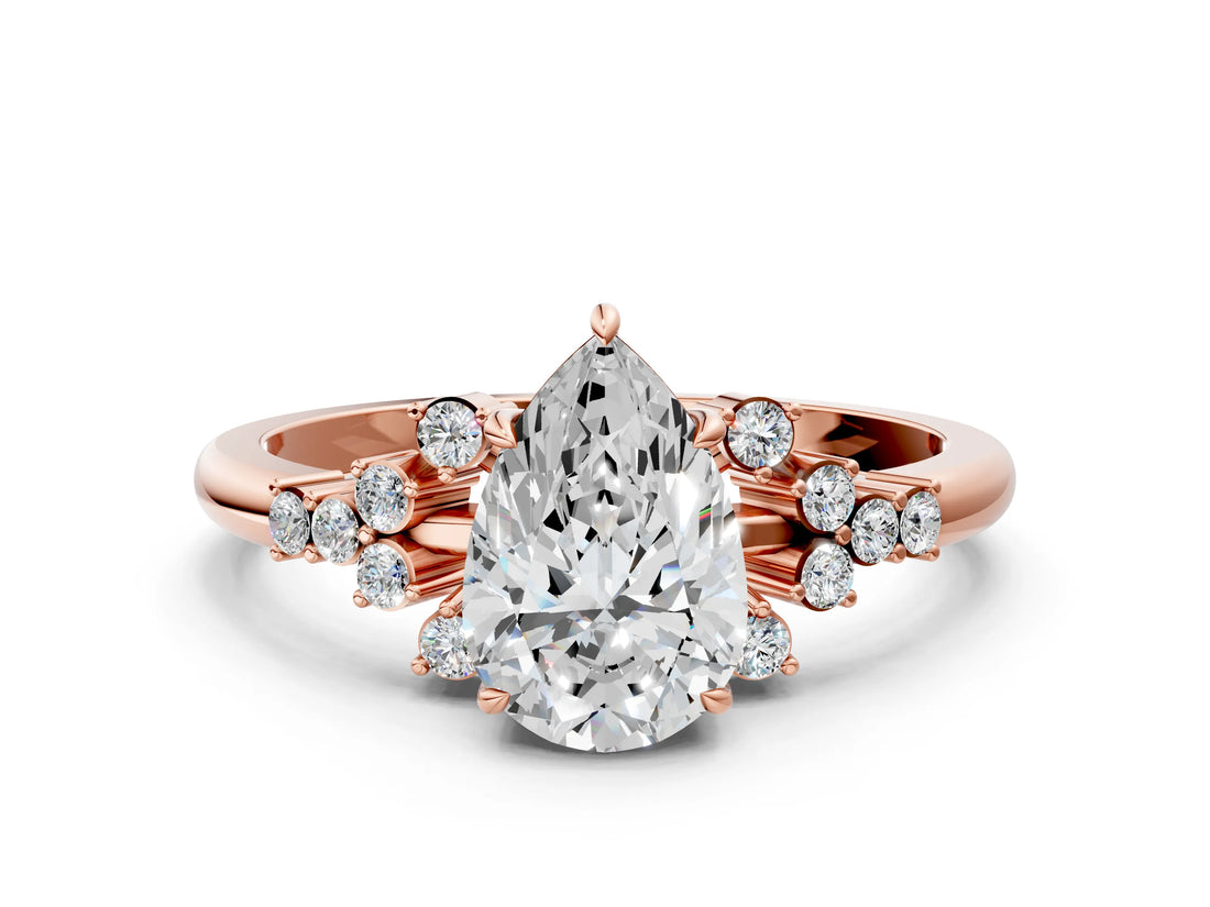 Rose gold Pear Cut Diamond Ring with Side Stones and Four-Prong Setting_106