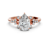 Rose gold Pear Cut Diamond Ring with Side Stones and Four-Prong Setting_106