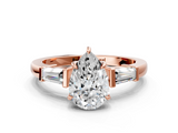 Rose gold Pear Cut Diamond Ring with Tapered Baguette Side Stones in Four-Prong Setting_16
