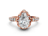 Rose gold Pear Cut Diamond Scalloped Halo Engagement Ring with Round Shared Prong Band_20