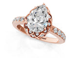 Rose gold Pear Cut Diamond Scalloped Halo Engagement Ring with Round Shared Prong Band_21