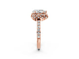 Rose gold Pear Cut Diamond Scalloped Halo Engagement Ring with Round Shared Prong Band_22