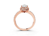 Rose gold Pear Cut Diamond Scalloped Halo Engagement Ring with Round Shared Prong Band_23