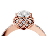 Rose gold Pear Cut Diamond Scalloped Halo Engagement Ring with Round Shared Prong Band_24