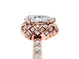 Rose gold Pear Cut Diamond Scalloped Halo Engagement Ring with Round Shared Prong Band_25
