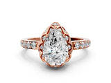 Rose gold Pear Cut Diamond Scalloped Halo Engagement Ring with Round Shared Prong Band_32