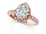 Rose gold Pear Cut Diamond Scalloped Halo Engagement Ring with Round Shared Prong Band_33