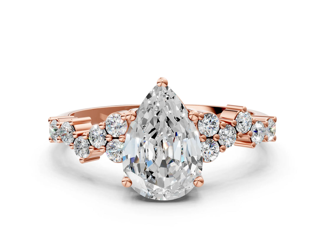 Rose gold Pear Cut Diamond Scattered Round Accent Ring with Prong Setting_12