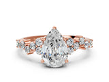 Rose gold Pear Cut Diamond Scattered Round Accent Ring with Prong Setting_12