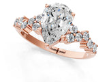 Rose gold Pear Cut Diamond Scattered Round Accent Ring with Prong Setting_13