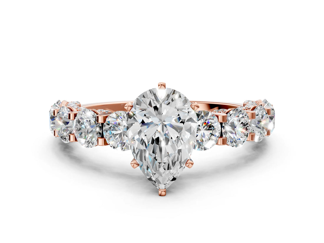 Rose gold Pear Cut Diamond Side Stone Engagement Ring with Four-Prong Setting_36