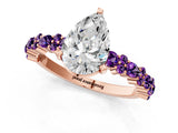 Rose gold Pear Cut Diamond Side Stone Solitaire Ring with Round with Amethyst side stone and Four-Prong Setting_1