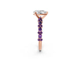 Rose gold Pear Cut Diamond Side Stone Solitaire Ring with Round with Amethyst side stone and Four-Prong Setting_2