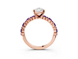 Rose gold Pear Cut Diamond Side Stone Solitaire Ring with Round with Amethyst side stone and Four-Prong Setting_3