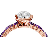 Rose gold Pear Cut Diamond Side Stone Solitaire Ring with Round with Amethyst side stone and Four-Prong Setting_4