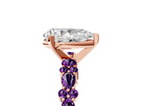 Rose gold Pear Cut Diamond Side Stone Solitaire Ring with Round with Amethyst side stone and Four-Prong Setting_5