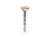 Rose gold Pear Cut Diamond Side Stone Solitaire Ring with Round with Aquamarine side stone and Four-Prong Setting_2