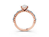 Rose gold Pear Cut Diamond Side Stone Solitaire Ring with Round with Aquamarine side stone and Four-Prong Setting_3