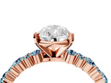 Rose gold Pear Cut Diamond Side Stone Solitaire Ring with Round with Aquamarine side stone and Four-Prong Setting_4