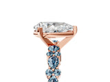 Rose gold Pear Cut Diamond Side Stone Solitaire Ring with Round with Aquamarine side stone and Four-Prong Setting_5