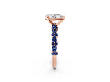 Rose gold Pear Cut Diamond Side Stone Solitaire Ring with Round with Blue Sapphire side stone and Four-Prong Setting_2