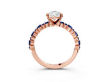 Rose gold Pear Cut Diamond Side Stone Solitaire Ring with Round with Blue Sapphire side stone and Four-Prong Setting_3