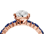 Rose gold Pear Cut Diamond Side Stone Solitaire Ring with Round with Blue Sapphire side stone and Four-Prong Setting_4