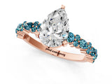 Rose gold Pear Cut Diamond Side Stone Solitaire Ring with Round with Blue Topaz side stone and Four-Prong Setting_1