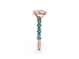 Rose gold Pear Cut Diamond Side Stone Solitaire Ring with Round with Blue Topaz side stone and Four-Prong Setting_2