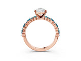 Rose gold Pear Cut Diamond Side Stone Solitaire Ring with Round with Blue Topaz side stone and Four-Prong Setting_3