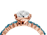 Rose gold Pear Cut Diamond Side Stone Solitaire Ring with Round with Blue Topaz side stone and Four-Prong Setting_4