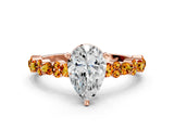 Rose gold Pear Cut Diamond Side Stone Solitaire Ring with Round with Citrine side stone and Four-Prong Setting