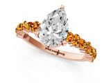 Rose gold Pear Cut Diamond Side Stone Solitaire Ring with Round with Citrine side stone and Four-Prong Setting_1