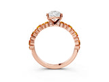 Rose gold Pear Cut Diamond Side Stone Solitaire Ring with Round with Citrine side stone and Four-Prong Setting_3