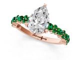 Rose gold Pear Cut Diamond Side Stone Solitaire Ring with Round with Emerald side stone and Four-Prong Setting_1