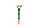 Rose gold Pear Cut Diamond Side Stone Solitaire Ring with Round with Emerald side stone and Four-Prong Setting_2