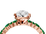 Rose gold Pear Cut Diamond Side Stone Solitaire Ring with Round with Emerald side stone and Four-Prong Setting_4