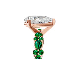 Rose gold Pear Cut Diamond Side Stone Solitaire Ring with Round with Emerald side stone and Four-Prong Setting_5