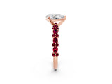 Rose gold Pear Cut Diamond Side Stone Solitaire Ring with Round with Garnet side stone and Four-Prong Setting_2