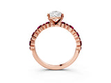 Rose gold Pear Cut Diamond Side Stone Solitaire Ring with Round with Garnet side stone and Four-Prong Setting_3