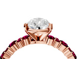 Rose gold Pear Cut Diamond Side Stone Solitaire Ring with Round with Garnet side stone and Four-Prong Setting_4