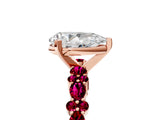 Rose gold Pear Cut Diamond Side Stone Solitaire Ring with Round with Garnet side stone and Four-Prong Setting_5