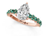 Rose gold Pear Cut Diamond Side Stone Solitaire Ring with Round with Green Sapphire side stone and Four-Prong Setting_1