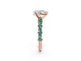 Rose gold Pear Cut Diamond Side Stone Solitaire Ring with Round with Green Sapphire side stone and Four-Prong Setting_2