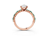 Rose gold Pear Cut Diamond Side Stone Solitaire Ring with Round with Green Sapphire side stone and Four-Prong Setting_3