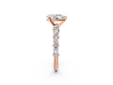 Rose gold Pear Cut Diamond Side Stone Solitaire Ring with Round with Moissanite side stone and Four-Prong Setting_2