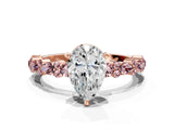 Rose gold Pear Cut Diamond Side Stone Solitaire Ring with Round with Morganite side stone and Four-Prong Setting