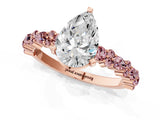Rose gold Pear Cut Diamond Side Stone Solitaire Ring with Round with Morganite side stone and Four-Prong Setting_1