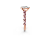 Rose gold Pear Cut Diamond Side Stone Solitaire Ring with Round with Morganite side stone and Four-Prong Setting_2