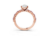 Rose gold Pear Cut Diamond Side Stone Solitaire Ring with Round with Morganite side stone and Four-Prong Setting_3